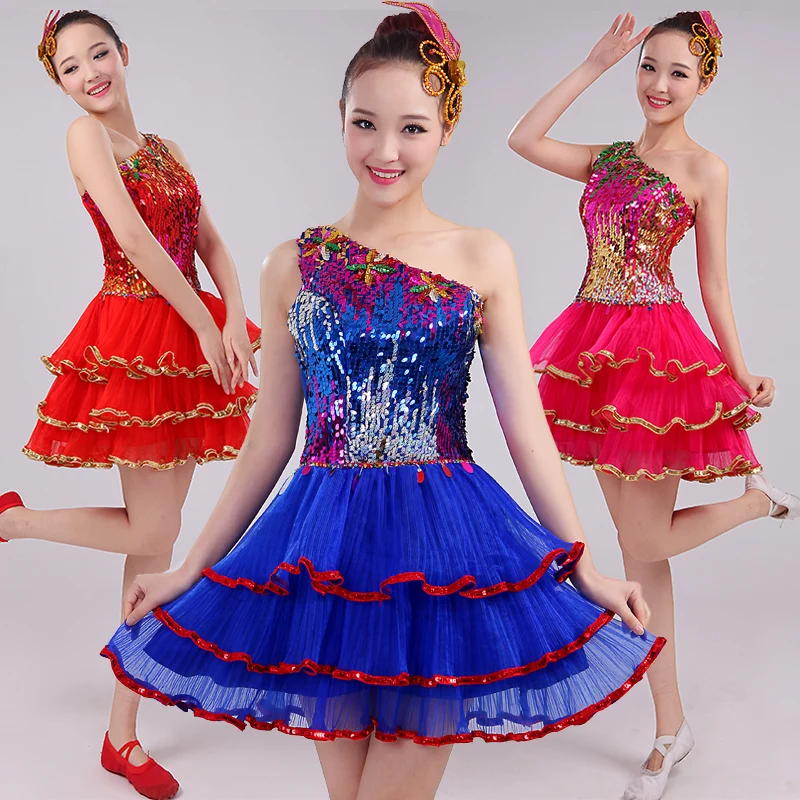 

2017 new summer clothing sequins modern dance performance clothing square dance skirts women's fashion tutu short paragraph