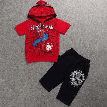 

Boy Clothes Cartoon Spider Web Printing Short-sleeved Hooded Jacket T-shirt Five-pants 3-6 Y Child Quality Clothing Hot Sale