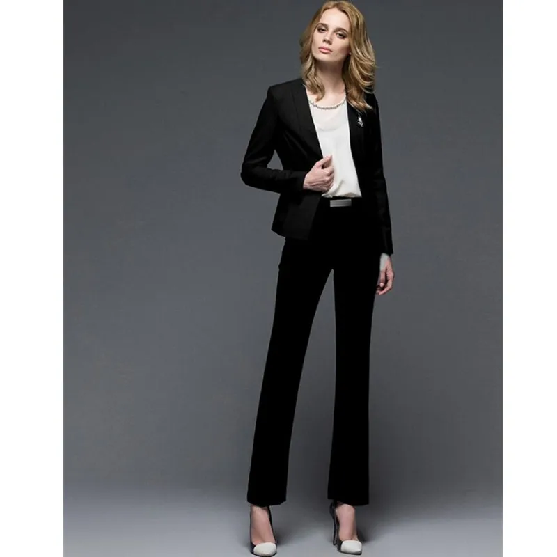 188 Women Pant Suits 2 Piece western style formal business suits OL suits long-sleeved two-piece blended women winter ladies suit