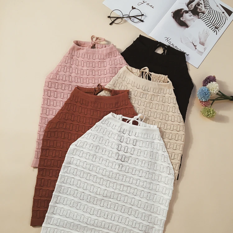 

Summer Autumn Women Knitted Tank Top Sexy Drawstring Halter Strap Camis Sleeveless Solid Color Short Camisole Vest Tops