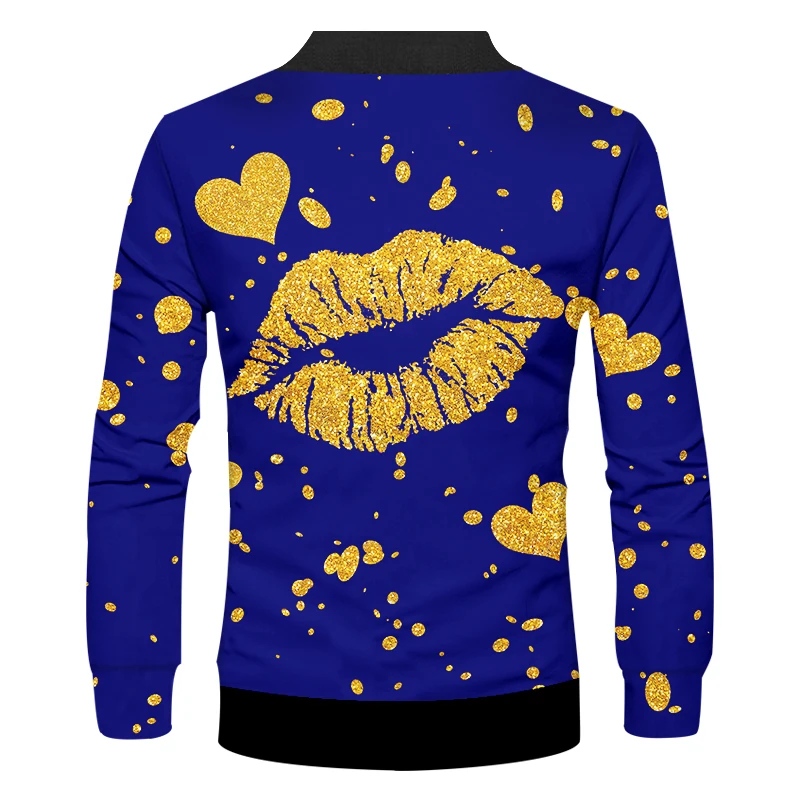 OGKB брендовая рот губы золотистая и синяя мужская куртка на молнии 3d с принтом