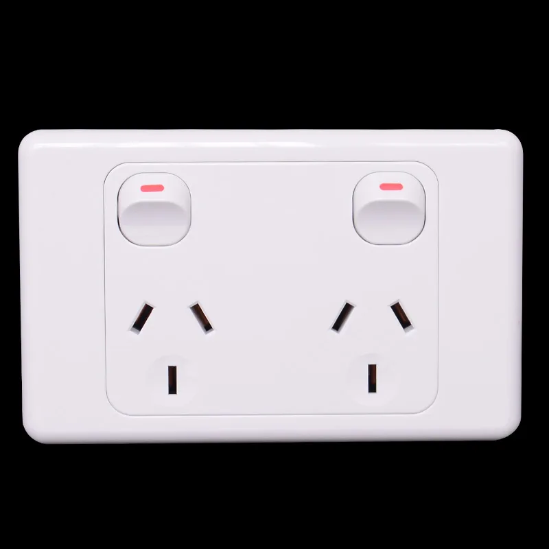 

Australian SAA 118 panel wall power socket PC flame retardant conventional double sockets with Double switches 250V 10A