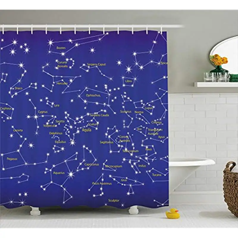 

Vixm Constellation Shower Curtain Astronomy Science Names of Stars Zodiac Signs Night Sky Fabric Bath Curtains