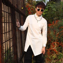 Мужская одежда средней длины, асимметричная тонкая рубашка с длинным рукавом, Повседневная Базовая рубашка с вышивкой черепа, костюмы певицы