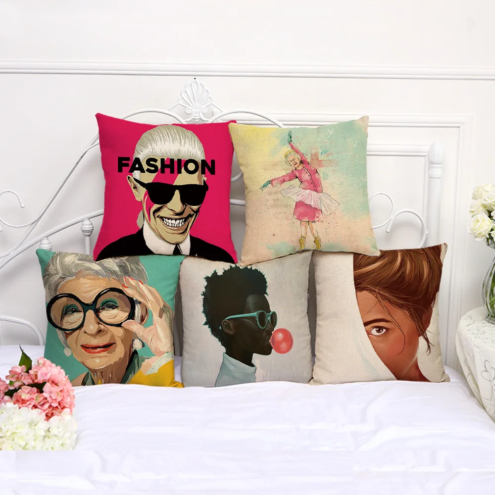 

Europe Style Cushion Cover for sofa Creative Personality Anime Characters Painted linen car sofa Chair cushion Case pillowcase