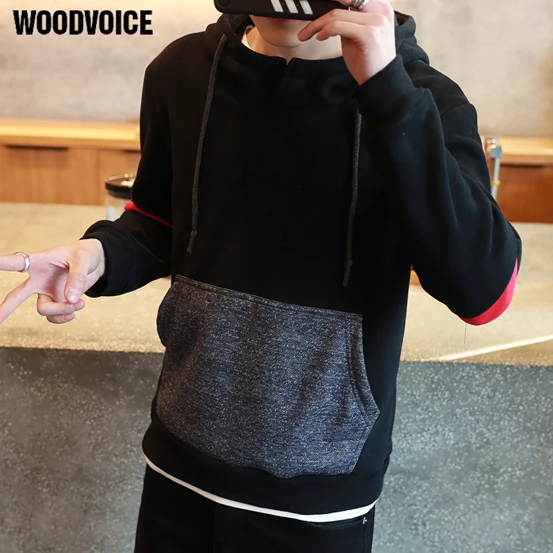 

Woodvoice Brand Clothing Male's Pullover Hooded Sweatshirt Masculino Solid Long Sleeve Casual Fleece Patch Large Pocket Hot