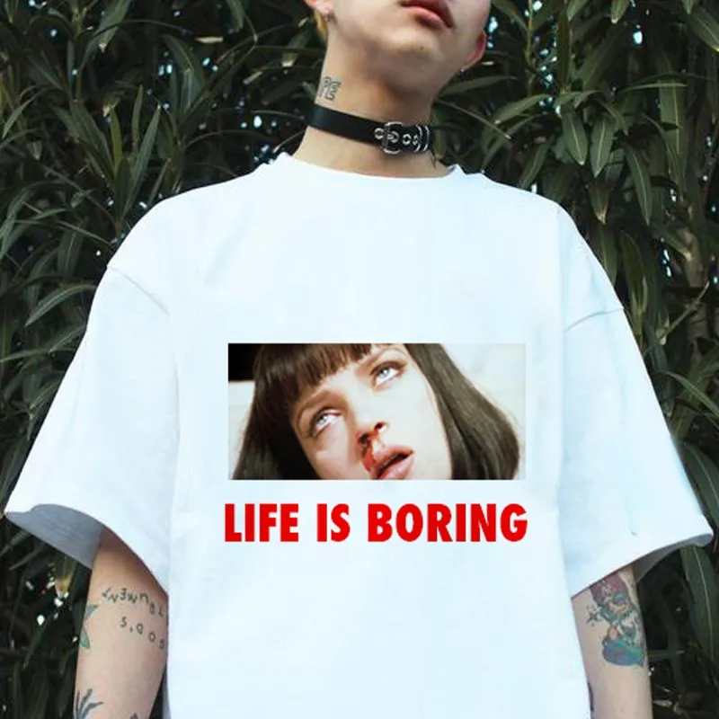 Пародия Harajuku белая женская футболка T летняя новинка футболка Femme Life is Boring буквенный принт Женская футболка