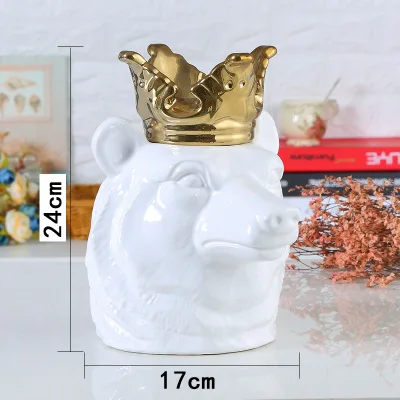 Золотая Корона дизайнерский чехол с изображением Льва медведя лиса Керамика орнамент ювелирные изделия стеллаж для хранения бак, канистра для сбора банку фарфоровый домашний декор - Цвет: Bear