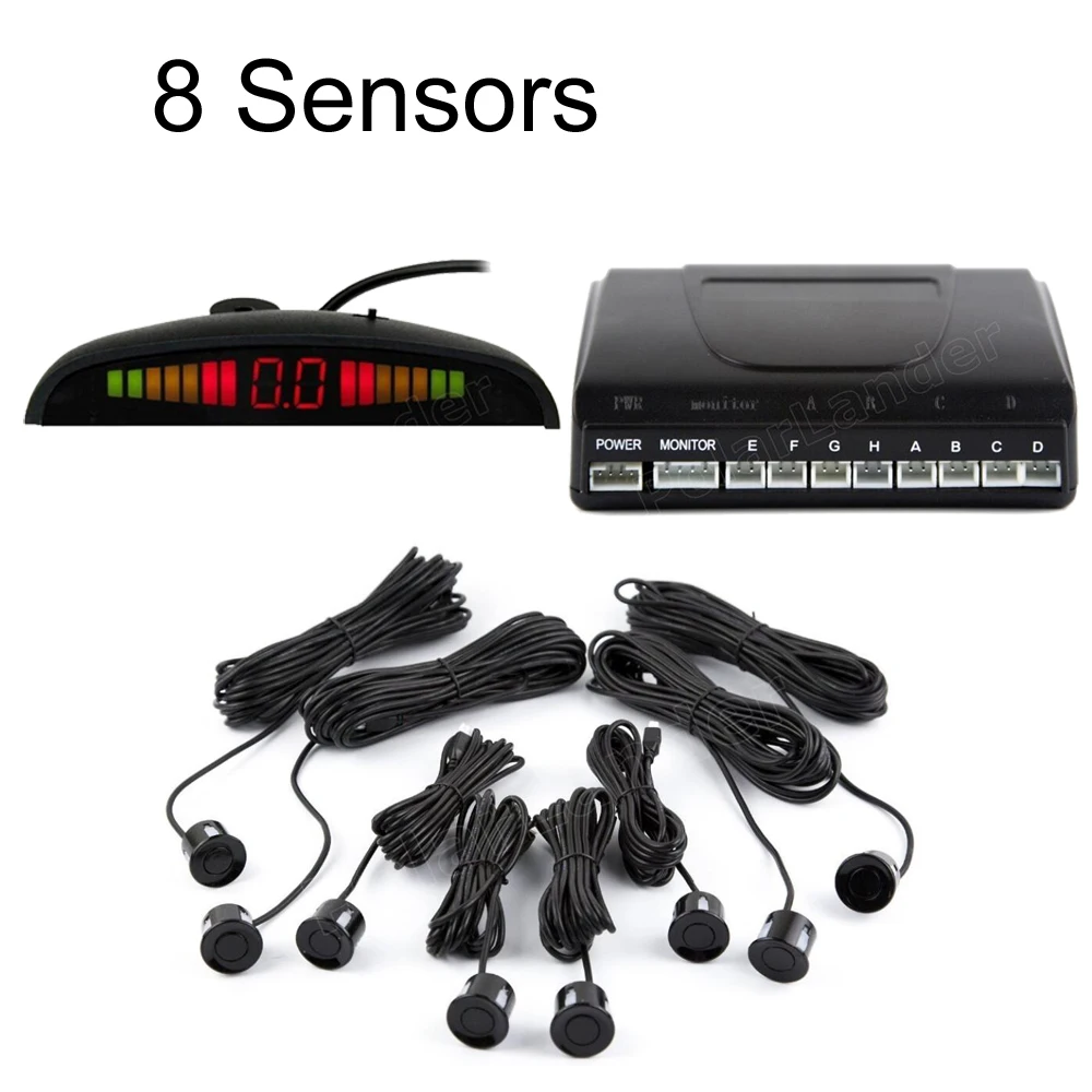 Car Parking Sensor 8 sensors Auto Reverse Backup Park Radar 44 colors Buzzer Kit LED Monitor