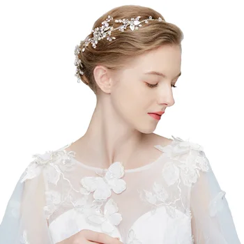 

SLBRIDAL Handmade Alloy Crystals Rhinestones Pearls Flower Wedding Hair accessories Hairband Bridal Headband Bridesmaids Women