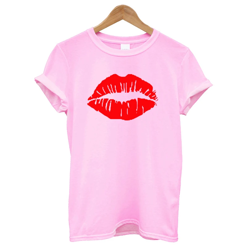EnjoytheSpirit женская футболка красные губы женская s футболка женская s романтическая День Святого Валентина топ модная сексуальная женская футболка с принтом поцелуя - Цвет: P1531Pink