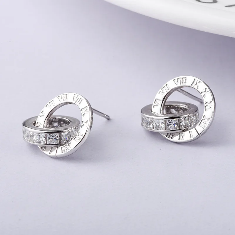 

Heezen Trendy Roman Numerals Double-Circles Stud Earrings Europe & America Style Fashion Jewelry Gifts Silver Earrings for Women