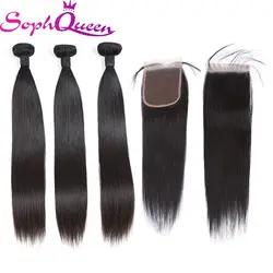 Соф queen hair бразильский виргинский волосы прямые Комплект s с закрытием человеческих волос Weave Комплект с закрытием естественный Цвет