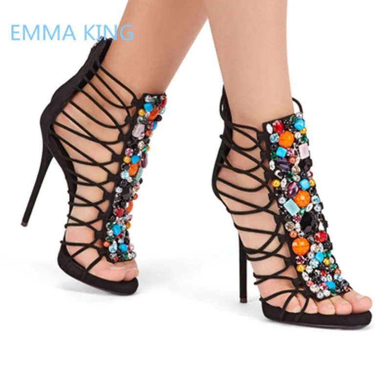 

Colorful Crystal Pearl Women Summer Gladiator Sandals Open Toe Cut-Out High Heel Ladies Platform Shoes Woman Runway Roman Sandal