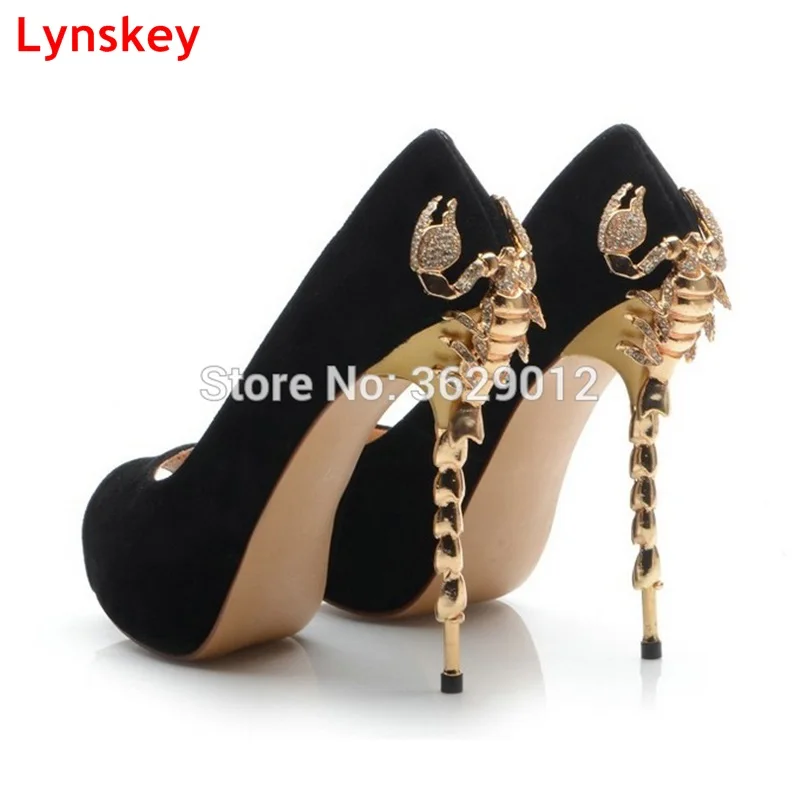 Boda Toe Metal Oro Zapatos 3 Tacón Gamuza Fiesta color Bombas color 1 Negro 4 2 Más De Cuero Lynskey Peep Alto Escorpión color Dama Plataforma Color fqw7YacO