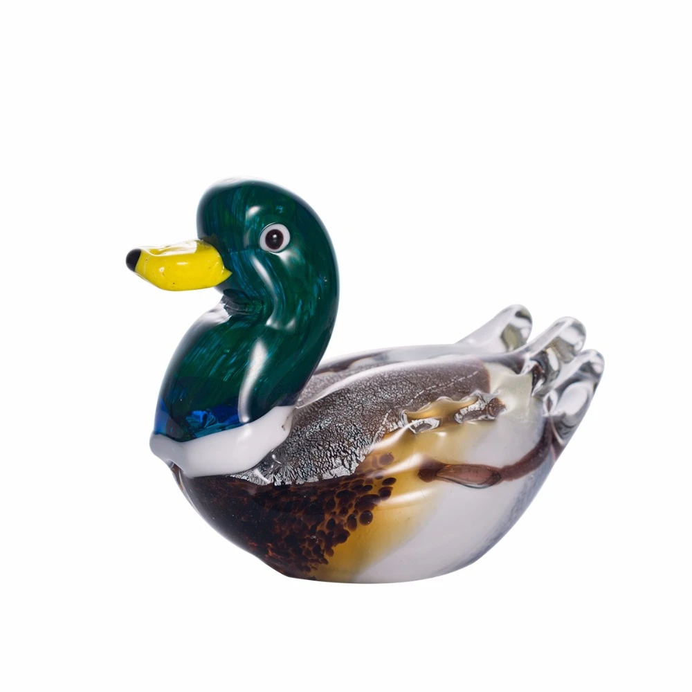 Hand Blown Glass Funny Duck Bird Animal Cute Black Green Blue Transparent Figurine Statue Decoration Collectible Small Craft Hand Painted