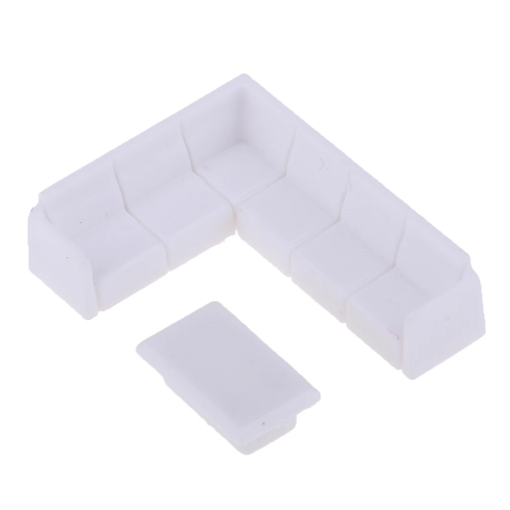  Dollhouse Miniature Furniture Plastic White Tea Table Sofa Set DIY Living Room Decor 1/75
