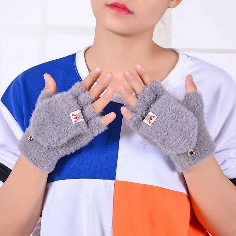 

Soft warm winter girls female moose lovely half-finger gloves