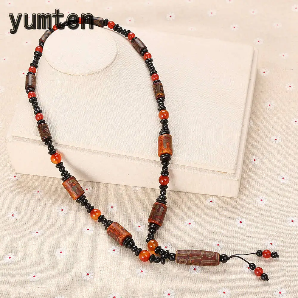 

Yumten Classic Men Necklace Agate Pendant Chains Engagement Women Statement Jewellery Geometric Rolo Chain Beaded Girl Leather
