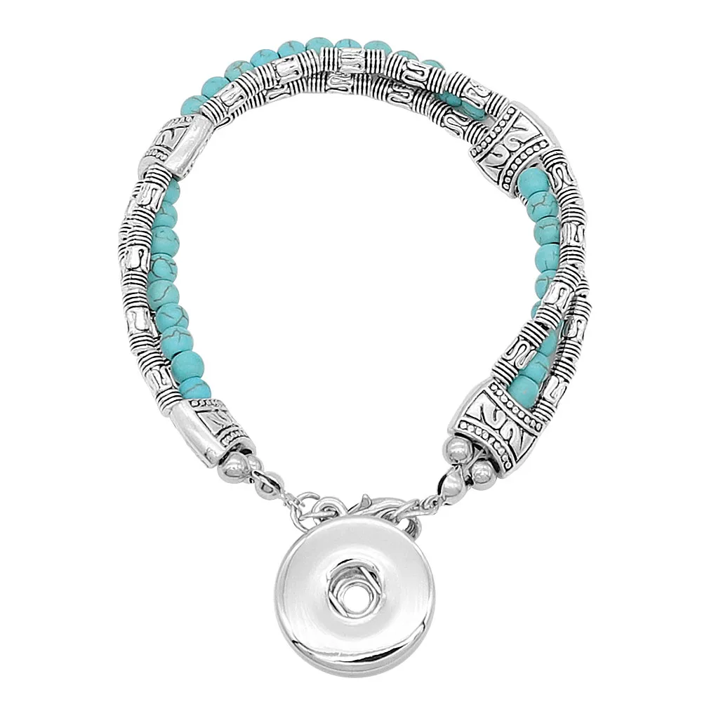 

New Beads Snap Bracelet three Layer green Natural Stone Beaded Bracelet Fit 18mm 20mm Snap Buttons Jewelry for Women Men