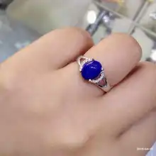 Natural blue lapis lazuli gem Ring Natural gemstone ring S925 sterling silver trendy simple elegant round women gift Jewelry