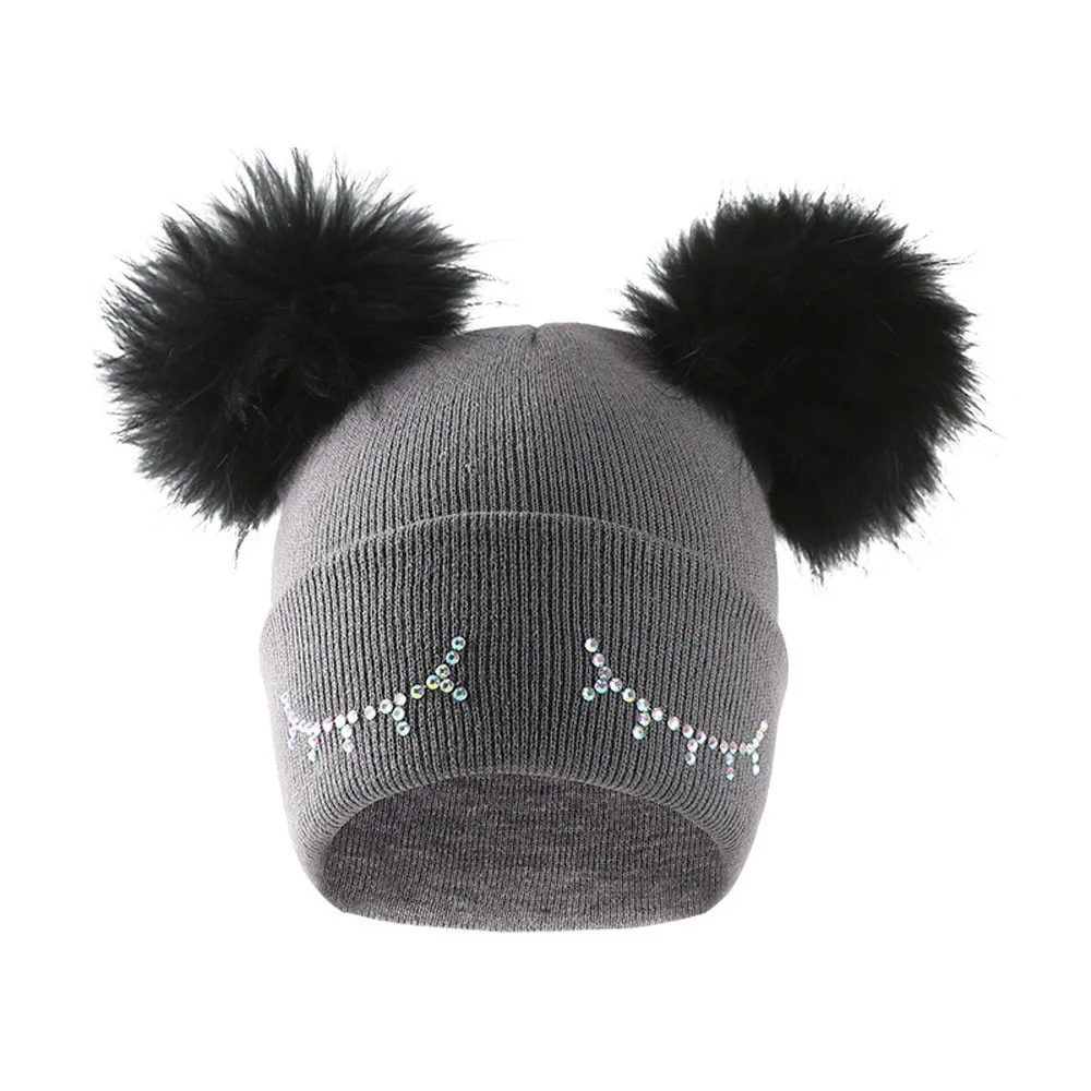 KLV 2019 недавно для маленьких мальчиков обувь девочек зимние однотонные цвет вязаная шапка, шапочка Hairball теплые кепки 11,15