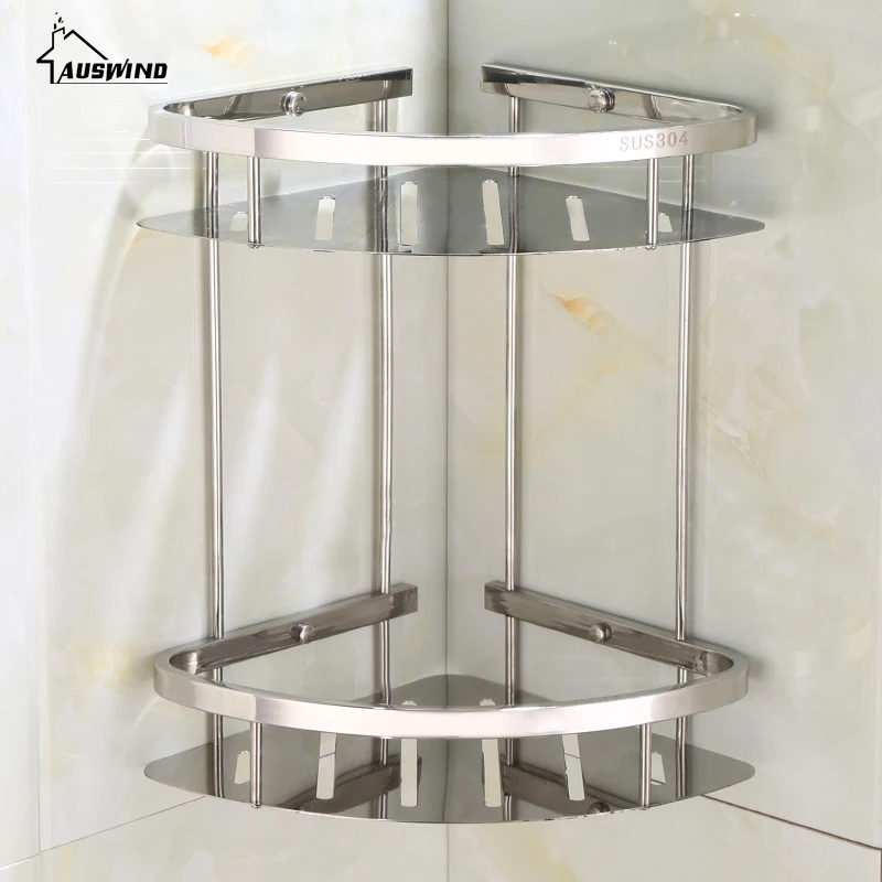 

Bathroom Shelves 2 Layer Rack Metal Shower Corner Stainless Steel Washing Shampoo Basket Bathroom Accessories Wall Holder Zf123