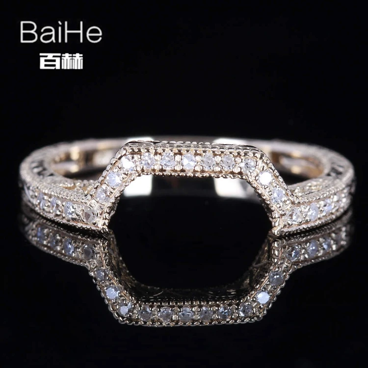 Baihe SOLID 14 К желтого золота(au585) 0.15ct Сертифицированный круглый h/SI из натуральной бриллиантами свадебные Для женщин Мода Ювелирные украшения кольцо