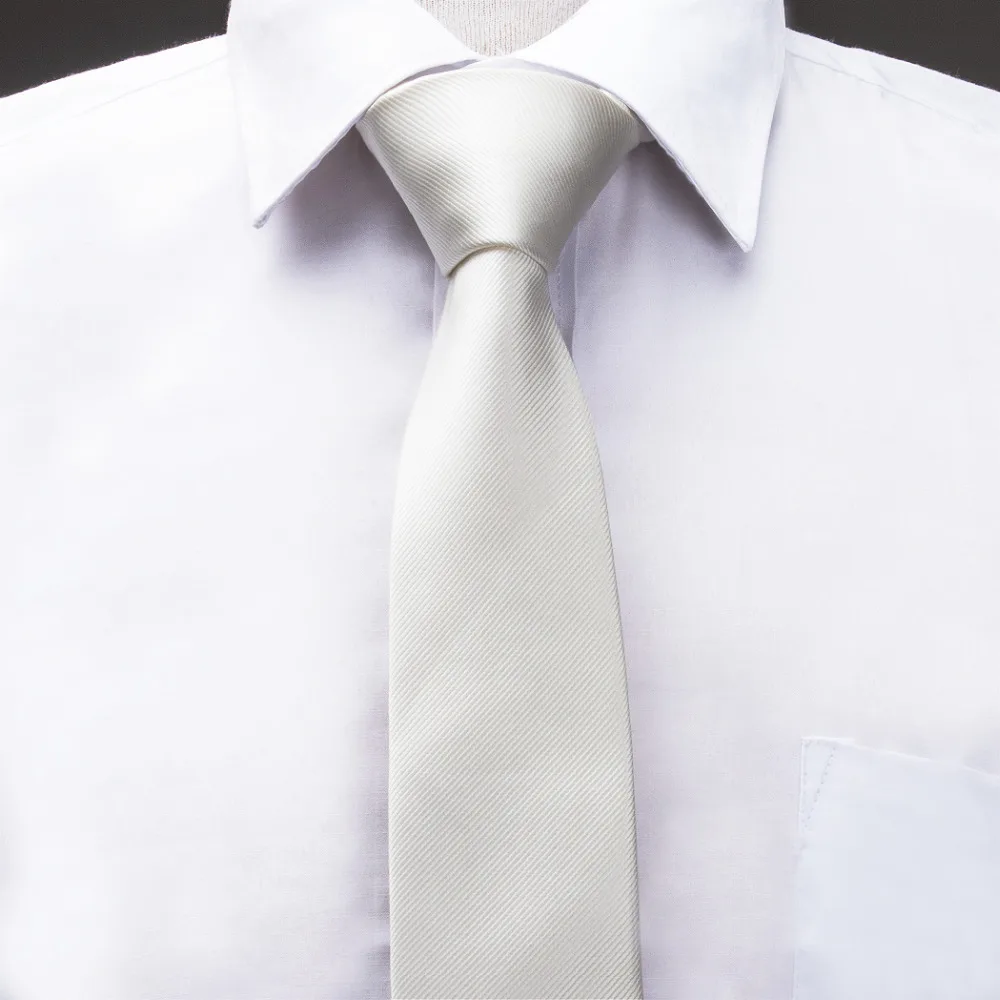 

BL-016 Ties For Men 100% Silk Skinny Narrow Ivory Classic Solid Jacquard Woven Necktie Gravata For Wedding Groom Party Business