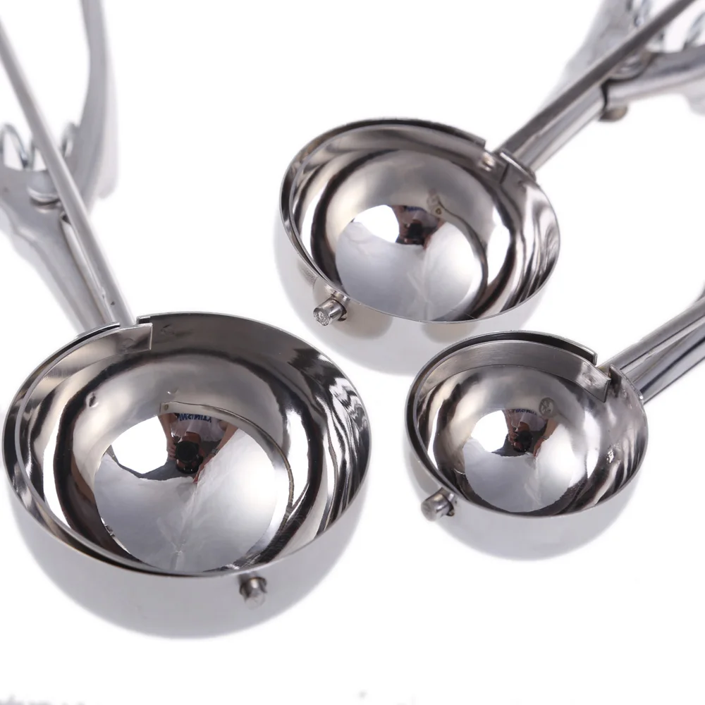 3pcs 4CM 5CM 6CM Kitchen Ice Cream Mash Potato Scoop Stainless Steel Spoon Spring Handle Ice Cream Tools