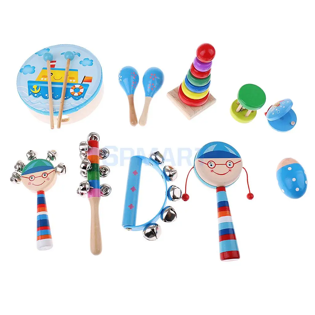 Orff World Percussion Musical Instruments Handbell Tambourine Kit Kids Music Band Rhythm Kit Early Learning Educational Toys