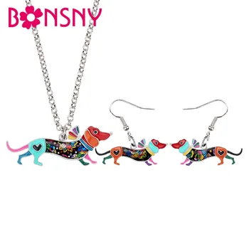 

Bonsny Enamel Alloy Anime Collar Dachshund Dog Earrings Necklace Jewelry Sets For Women Girl Teen Birthday Gift Wholesale Bijoux
