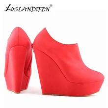 

LOSLANDIFEN 2016 Women Ankle Boots Autumn Winter Platform Wedges High Heel Shoes Boots For Women Suede Female Shoes 391-5SUEDE