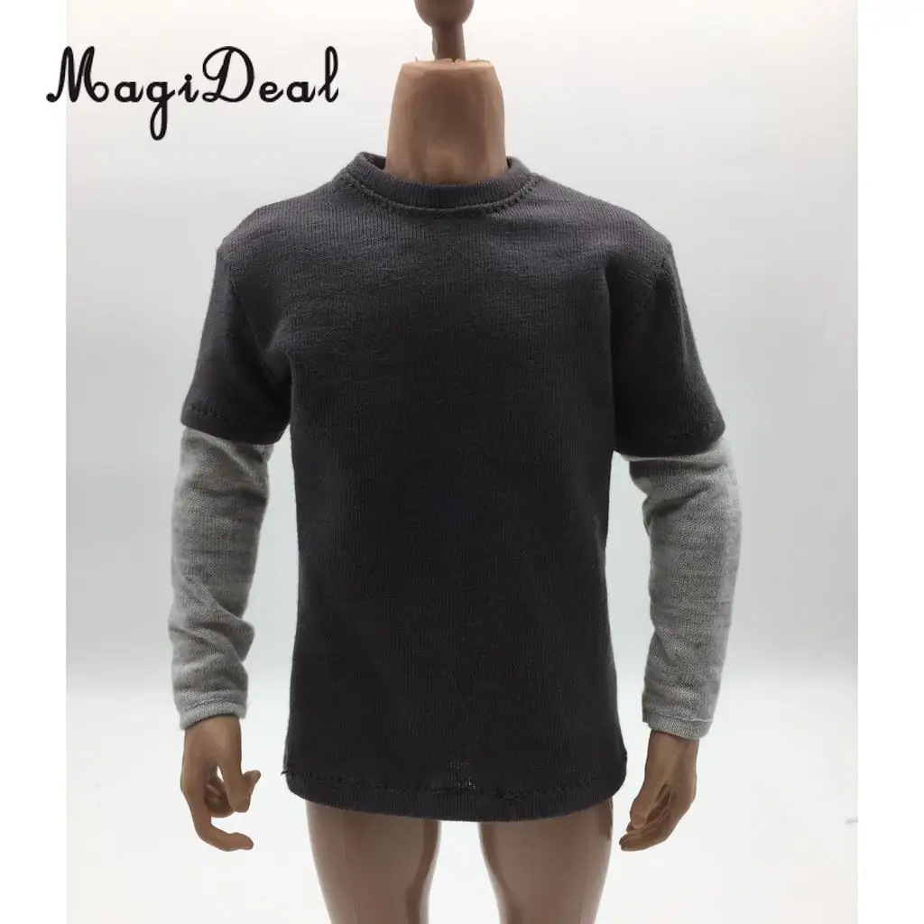 MagiDeal 1/6 Scale Mens Red Double Sleeve Long T-shirt Clothes for 12 Inch Male Action Figure Body   3Colors