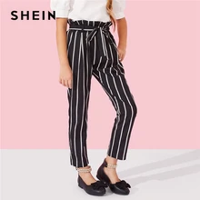 SHEIN/штаны в полоску с эластичной резинкой на талии и поясом для девочек; коллекция года; сезон весна; модные повседневные брюки; элегантные брюки для девочек; детская одежда