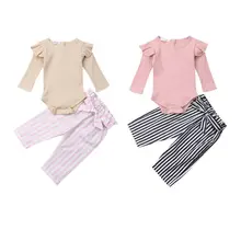 Pudcoco Autumn 0-24M Newborn Infant Baby Girls Tops Long Sleeves Romper Stripe Pants Outfits Set Spring Clothes
