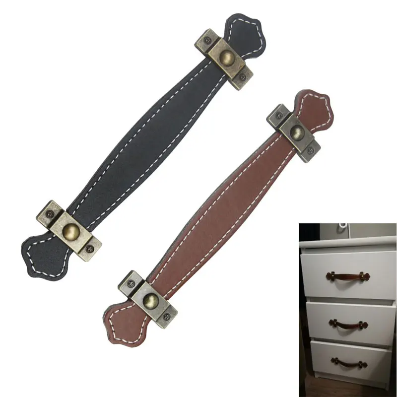 

2pcs/lot Hole CC 128mm Leather Drawer Handles Cabinet Modern Furniture Hardware Pull Door Knobs Cupboard Pull Dresser Handles
