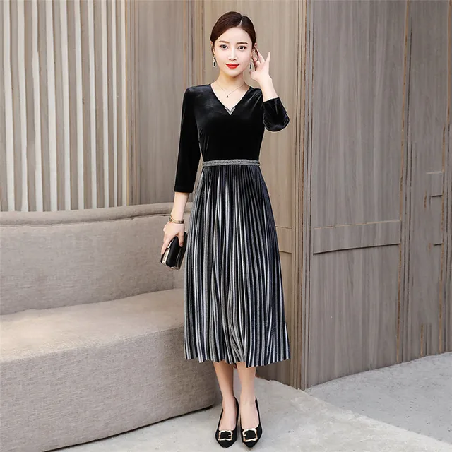 velvet pleated dress
