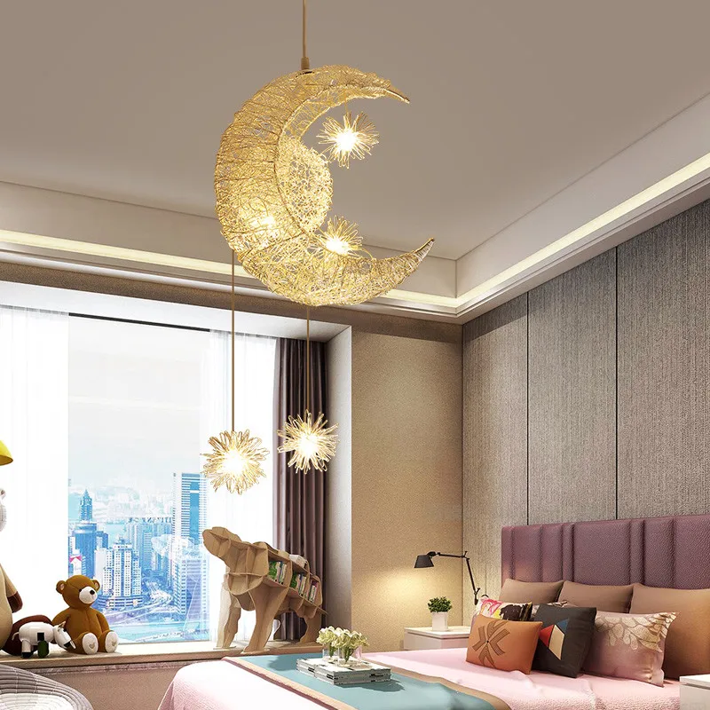 

Moon Stars Loft Led Pendant Lights Bedroom Hanging Lamp Dining Room Children Room Pendant Lamp Home Decoration Free Shipping