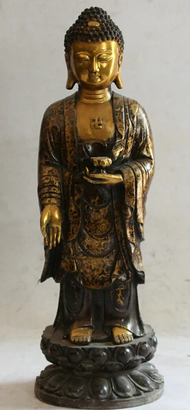 

JP S0524 20" Tibet Buddhism Bronze Shakyamuni Amitabha Buddha Hand Hold Lotus Statue
