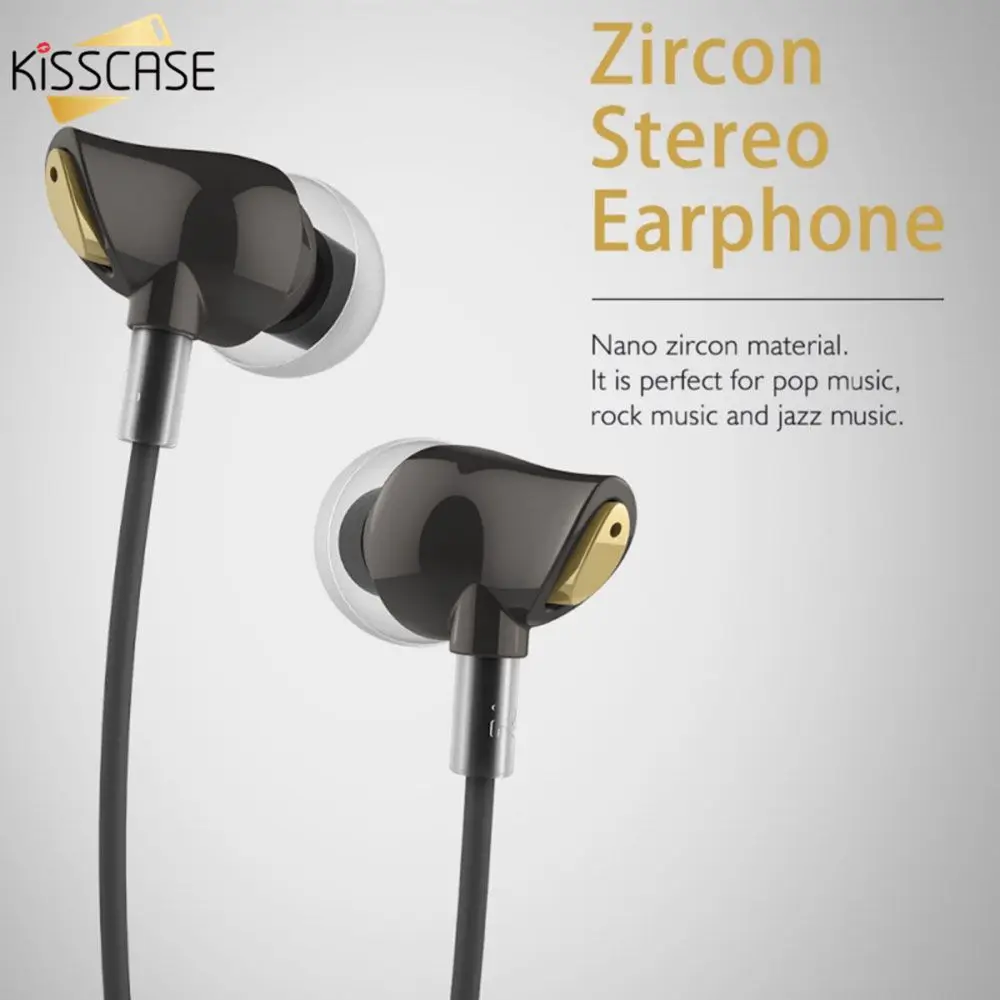 KISSCASE 1 2m In Ear Stereo Headphones Zircon Stereo Earphone Quality Sound Earbud for iPhone In Ear Earphones HandFree Headsets