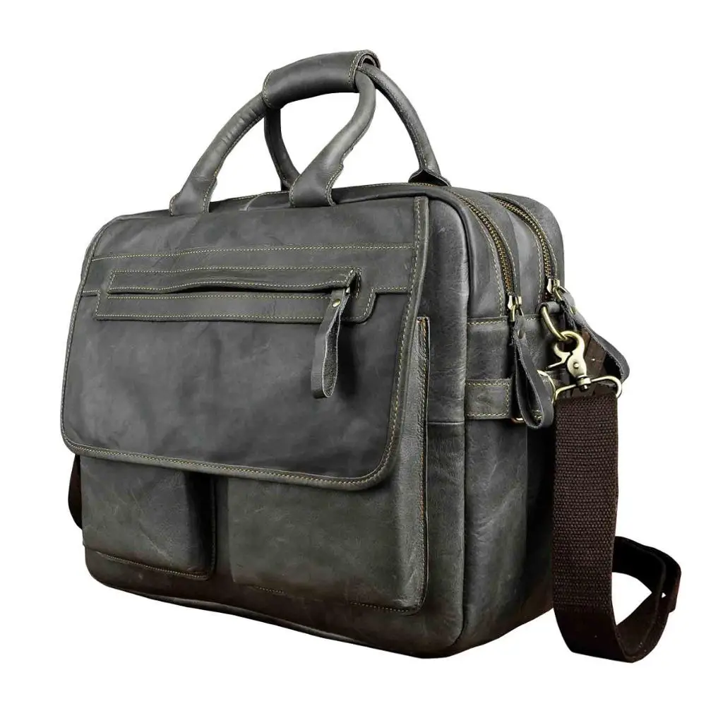 Мужской кожаный антикварный дизайнерский деловой портфель для ноутбука, мужской т-чехол, коммерческий портфель, сумка через плечо 2951-d - Цвет: grey