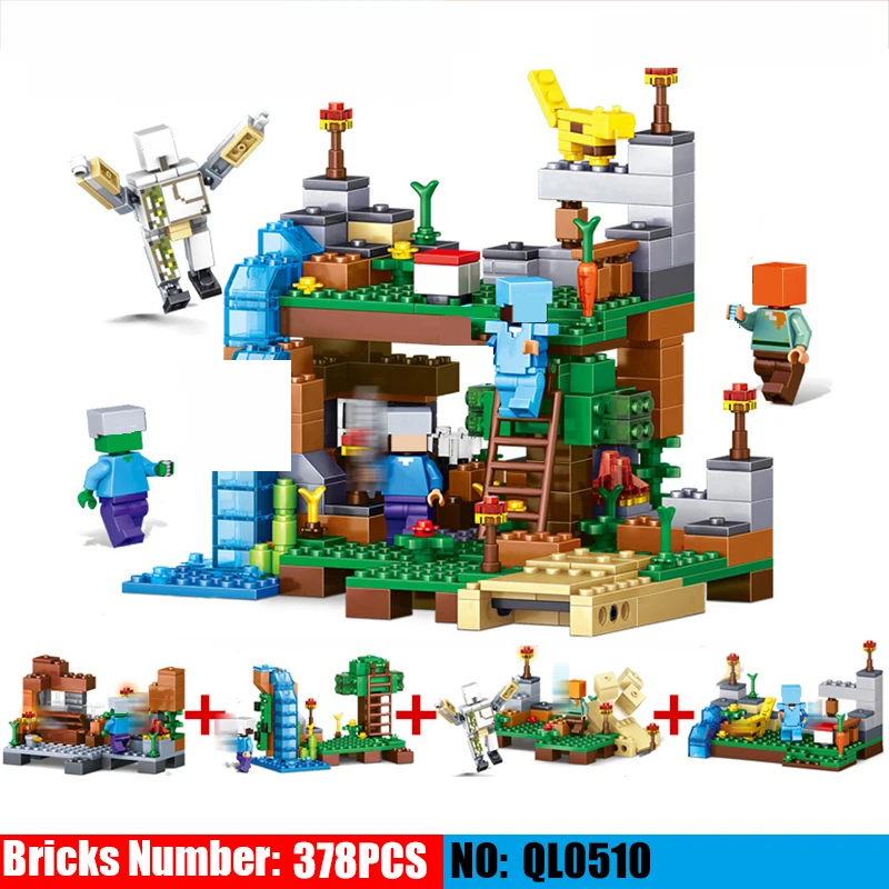 

AIBOULLY 4pcs/set Minecrafted 4 in 1 MY WORLD Action Toy Figures Building Blocks City Educational Enlighten Bricks For Children