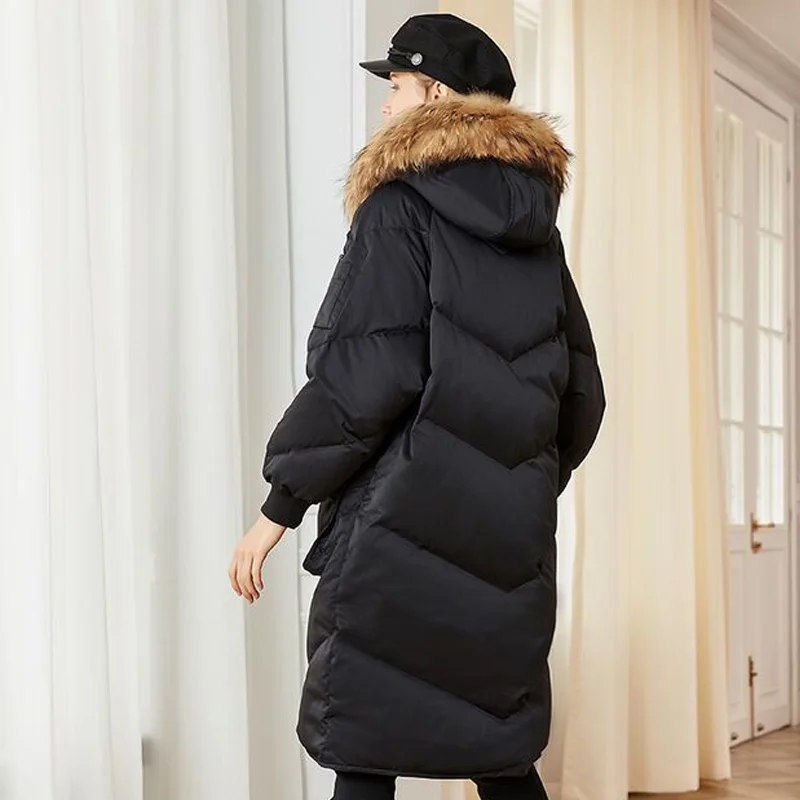 Натуральный мех енота зимняя куртка женская Свободная пуховая Парка женская куртка с капюшоном пальто белая куртка-пуховик размера плюс