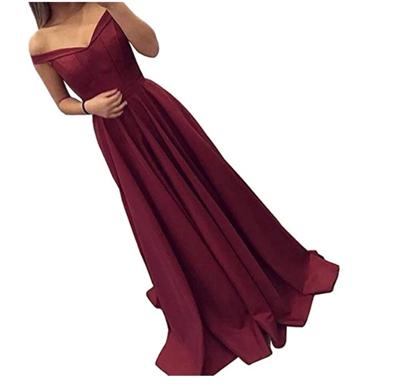 

Burgundy Cap Sleeve Satin Long Bridesmaid Dresses Pleated Formal Women Wedding Party Dresses 2019 New Selling