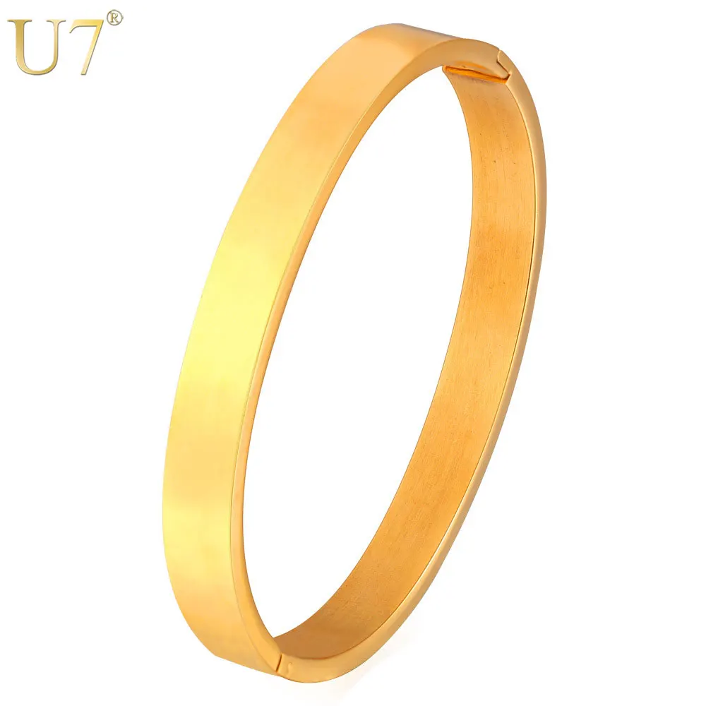 U7 Stainless Steel Bangles For Women Men Fashion Jewelry Wholesale Round Shape Gold Color