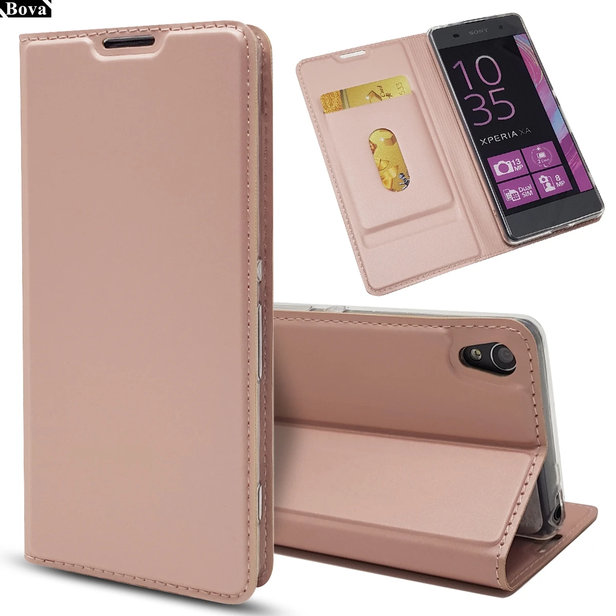 Чехол для sony XA матовый кошелек чехол для телефона s для sony Xperia XA Магнитный адсорбционный чехол держатель для карт защитный чехол caque fundas - Цвет: Pink Gold