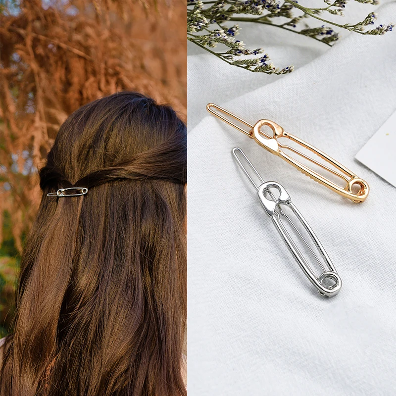 

M MISM Women Simple Solid Pin Metal Hair Clips Girls Street Popular Bang Ponytail Holders Hairgrips Personality Hair Accessories