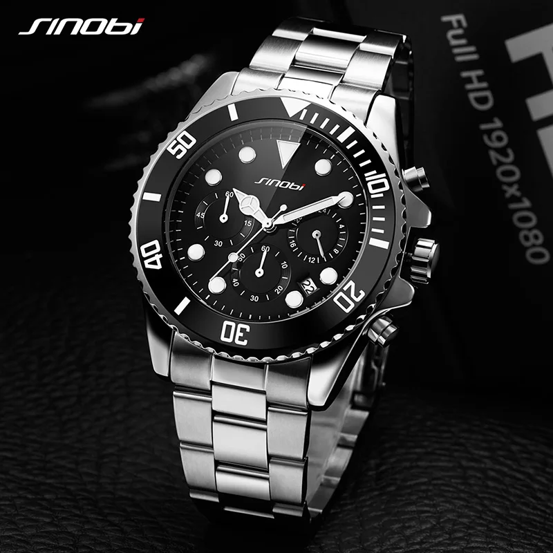 SINBOI Submariner 316 Full Steel Mens Watches 2019 Black Rotatable Fashion Sports Quartz Men Watch Business Relogio Masculino