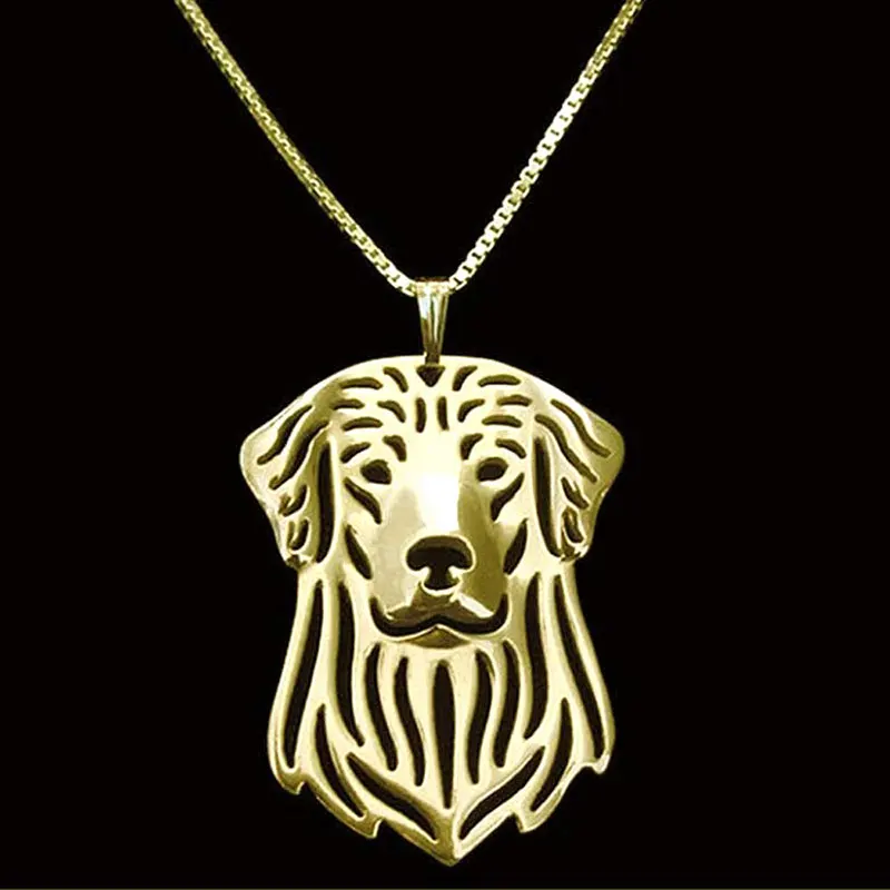 Golden Retriever Necklace Gold Carved Dog Pendant Necklaces Animal